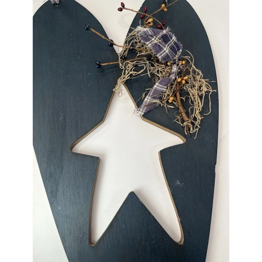 Rustic Primitive Heart Wall Decor Wood Star Cutout Farmhouse Hanging